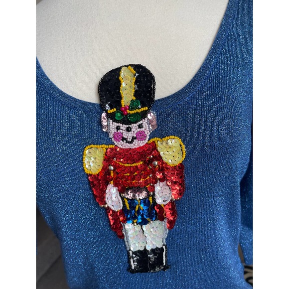 Blue sparkly little drummer boy ugly christmas sweater/top - Picture 3 of 9